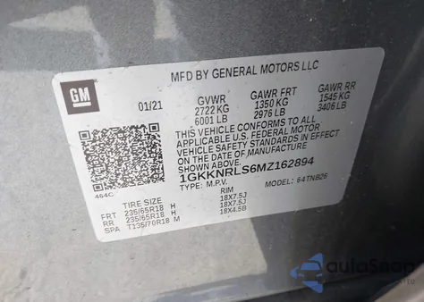 2021 GMC Acadia Awd Sle from USA, damaged, VIN 1GKKNRLS6MZ162894